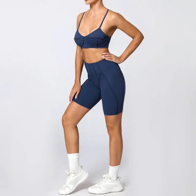 2-Piece Yoga Set – Open Back Sports Bra & High Waist Shorts