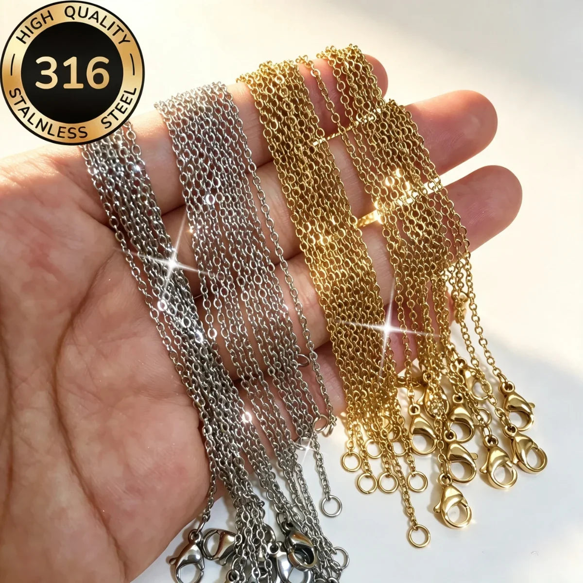 LUXUKISSKIDS Stainless Steel Chains DIY Jewelry Making O-Chain Necklace 10pcs/Lots 1.5/2MM Woman Accessories Choker 18K Golden