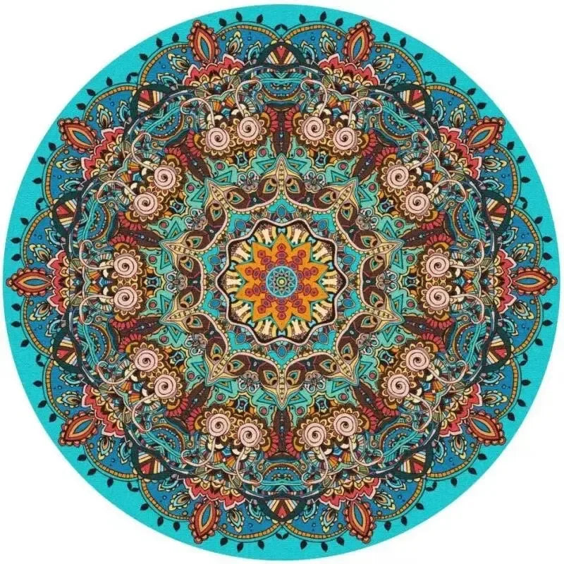 VIKAMA Printed Boho Style Round Crystal Velvet Carpet Floor Mat Living Room Bedroom Coffee Table Hanging Basket Mat