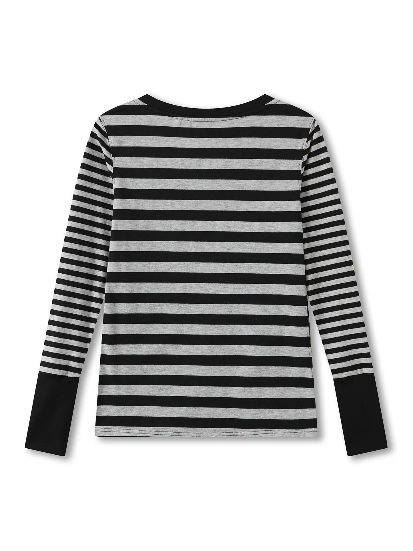 Women Striped Print Long Sleeve Tops Fitted Round Neck Fall T-shirts Casual Streetwear for Daily Office Party