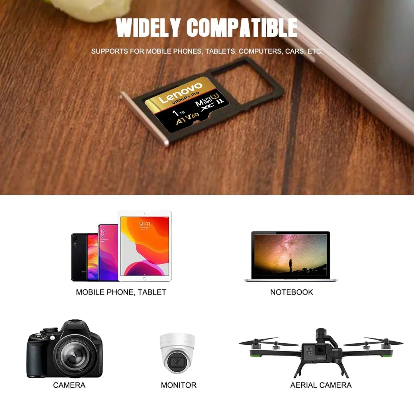 Lenovo 1TB Memory Card Stable Performance for Camera Surveillance Devices High Speed Micro TF SD Memory Card 512GB 256GB 128GB