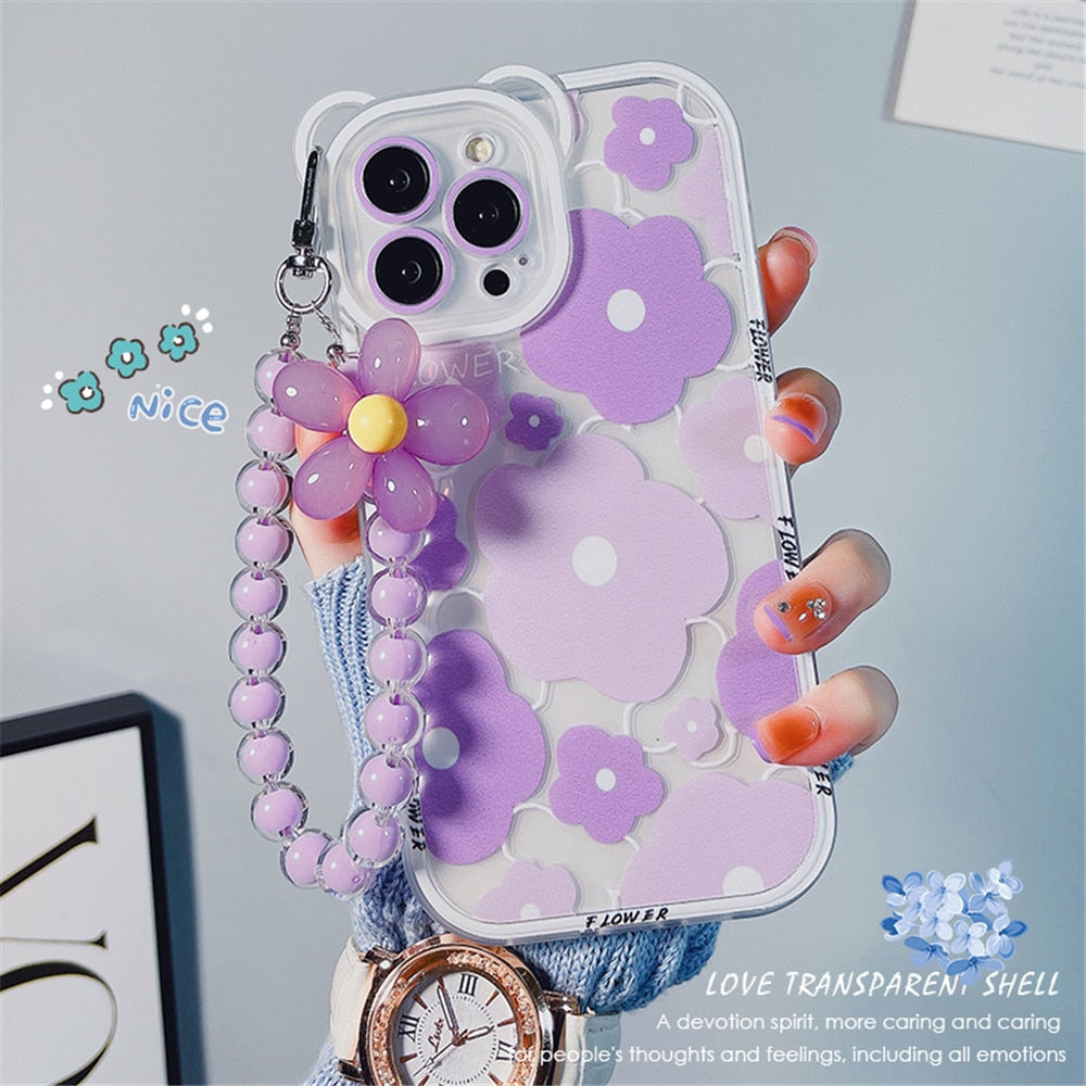 Funda de iPhone de oso con flores