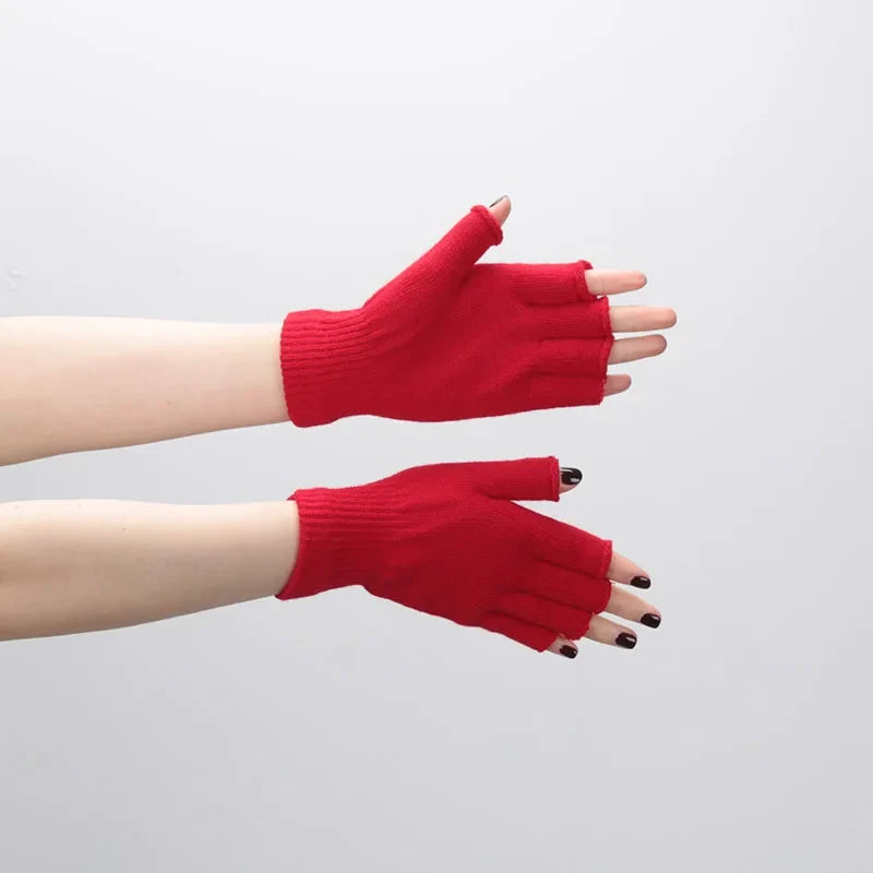 Knitted Stretch Half Finger Fingerless Gloves Men And Women 1Pair Winter Outdoor Sport Cycling Wrist Warm Working Gloves Unisex