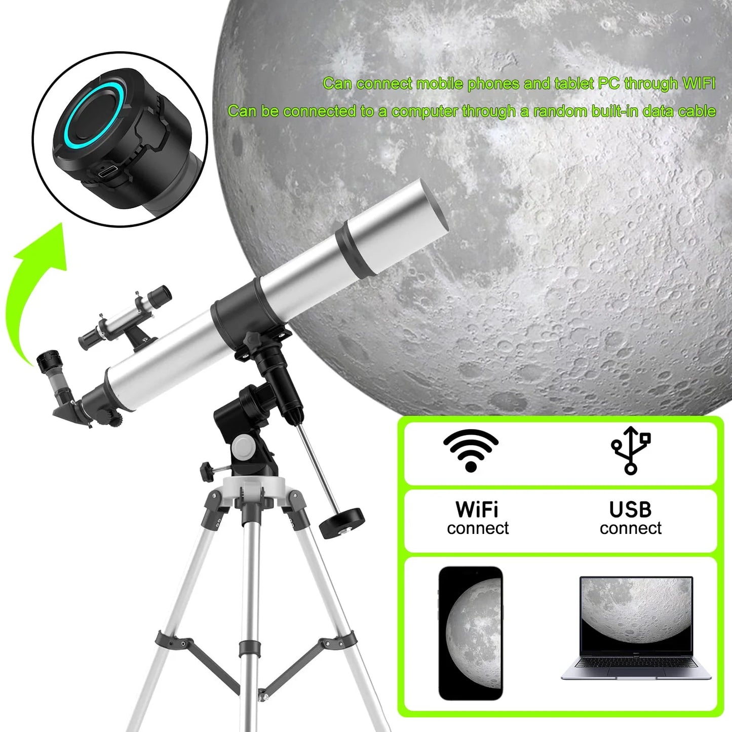 4K HD Telescope Eyepiece Camera Portable WiFi Wireless Birdwatching Electronic Eyepiece Connected To Mobile Phone and PC