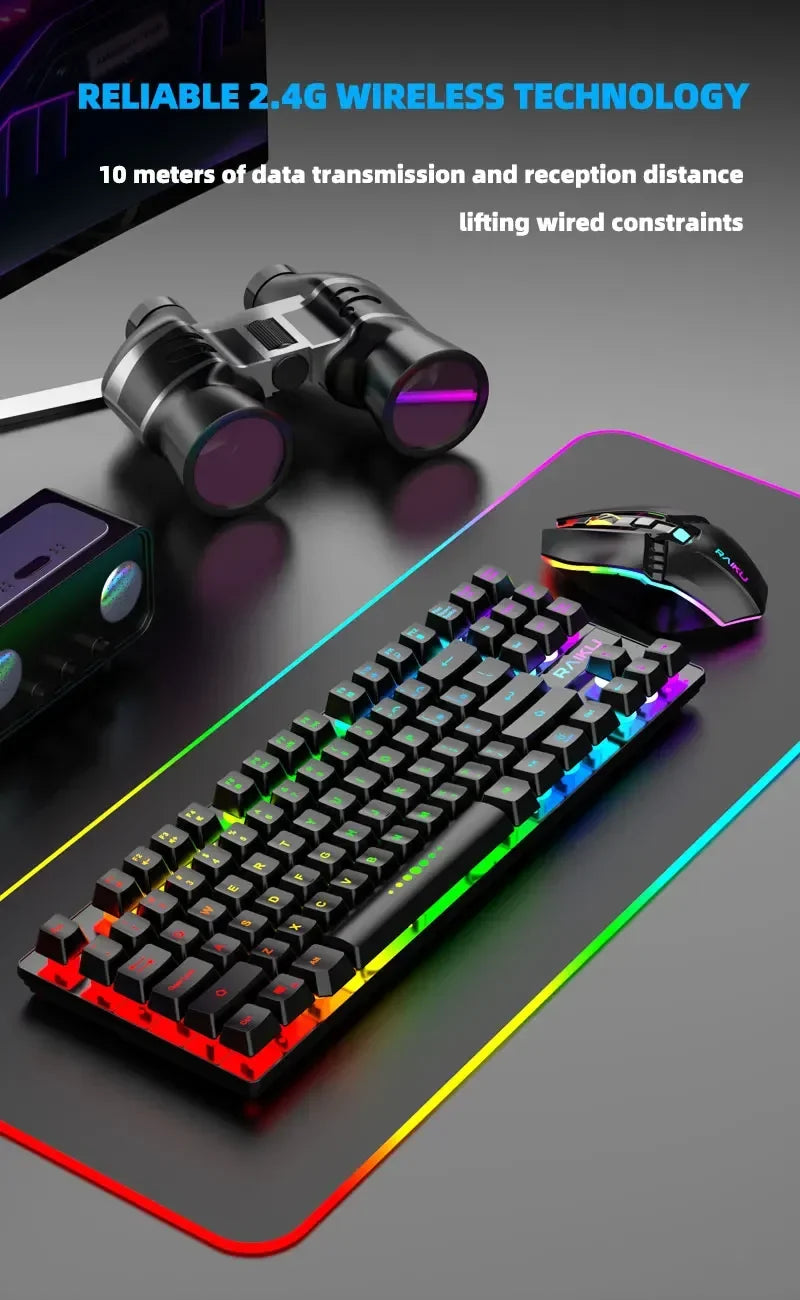 R905 Wireless Illuminated Keyboard and Mouse Set, Color-Matching Office and Gaming E-Sports Set, 87-Key Rechargeable Keyboard