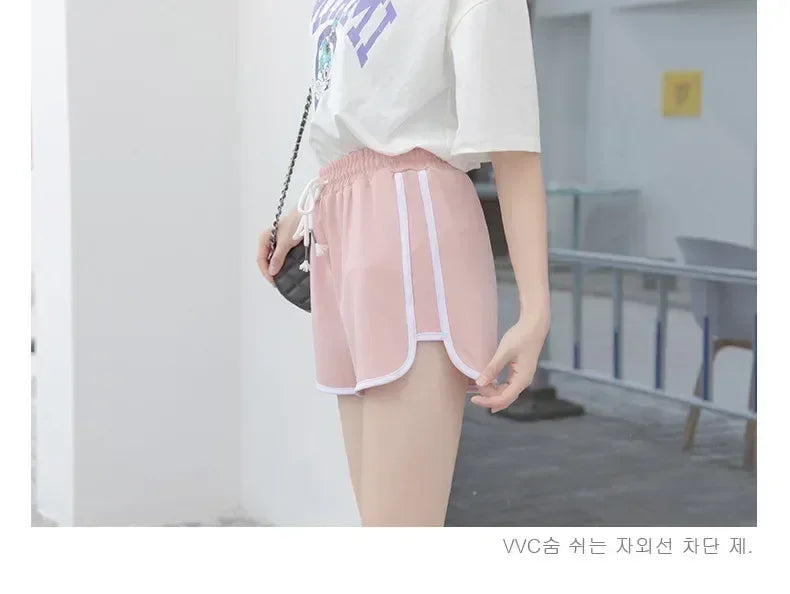 Women Striped Casual Shorts Korean Harajuku Loose All Match Sports Shorts Summer Fashion Simple Yoga Thin Mini Shorts Female
