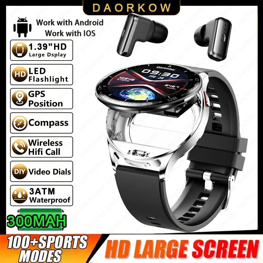 From DAORKOW Smartwatch TWS 2-in-1 Bluetooth Earphones With Built-in Speaker HIFI 9D Sound Quality Health Exercise Monitoring