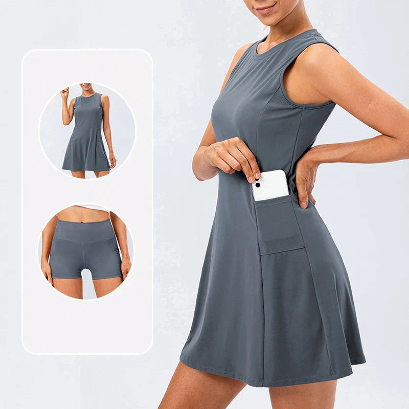 Vestido de tenis sin mangas para mujer con shorts separados