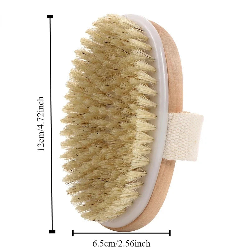 Handheld portable shower brush Natural Wooden Wet Dry Skin Body Bristle Brush Soft SPA Brush Bath Massager