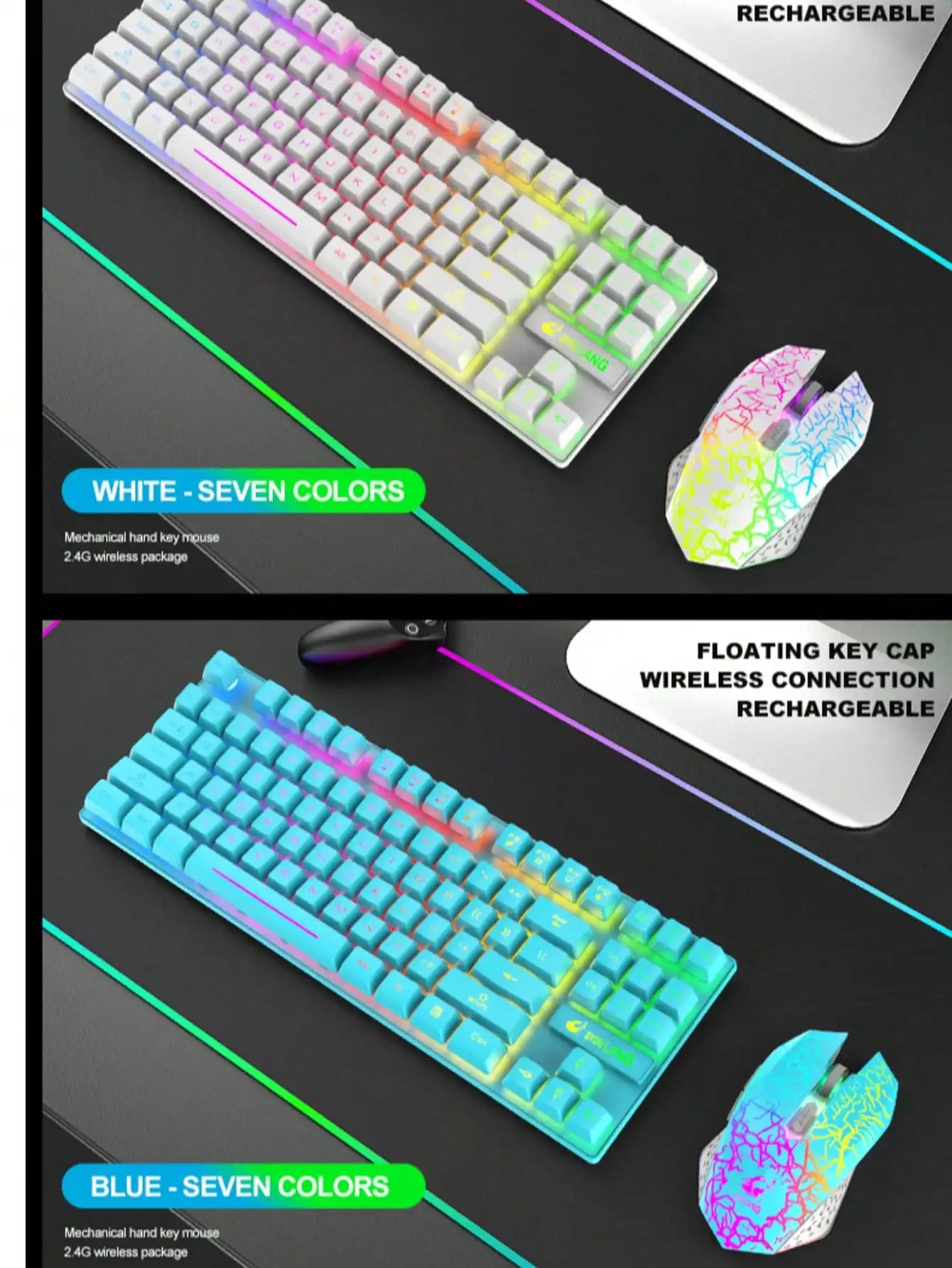 Free Wolf T87 Wireless Charging Keyboard Mouse Set Game Luminous Wireless Keyboard and Mouse Set