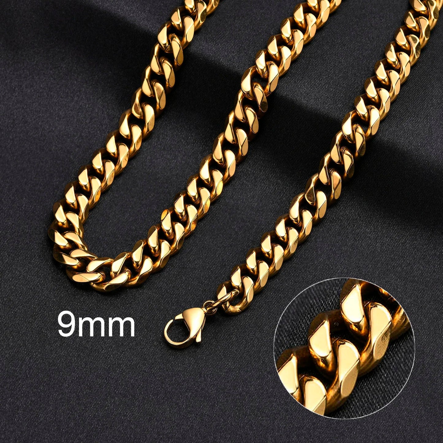 3-11mm Classic Cuban Chain Necklace for, Silver Black Gold Grey Color