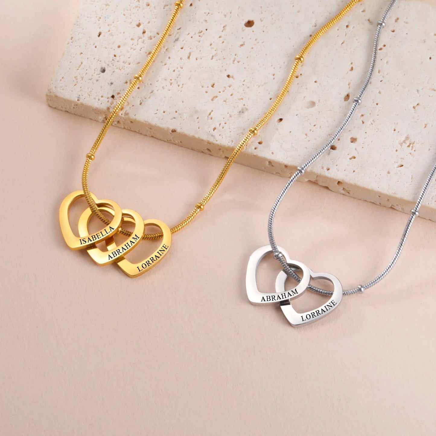 Lemegeton Customize Name Love Necklace 1-4 Heart Pendant Personalized Engraved Name Stainless Steel Jewelry Couple Family Gifts