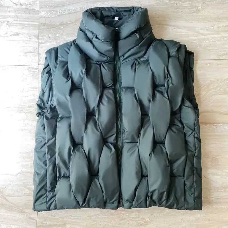 Women Thick Cotton Vest Women Square Weave High Collar Warm Waistcoat Casual  Warm Puffer Bubble Sleeveless Jacket