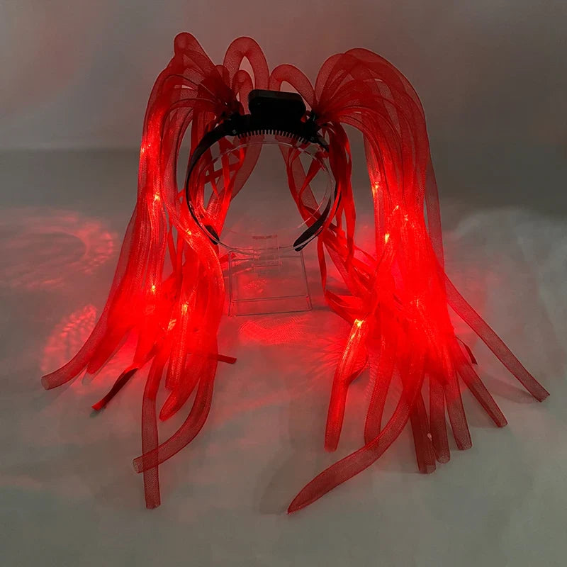 Funny LED Light Up Flashing Party Noodle Bridal Headband LED Glasses Girls Noodle Hair Bachelorette Party Rave Costume Dress Up