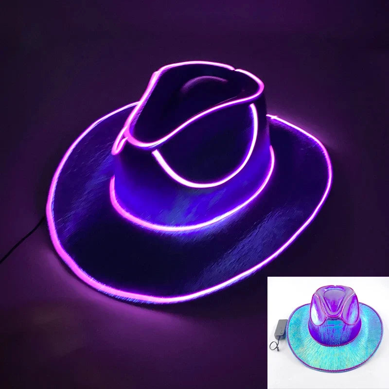 Bachelorette Party Glowing Supplies Luminous Bride Cowgirl Hat LED Pearlescent Cowboy Cap Fashion Neon Light Hat For Party