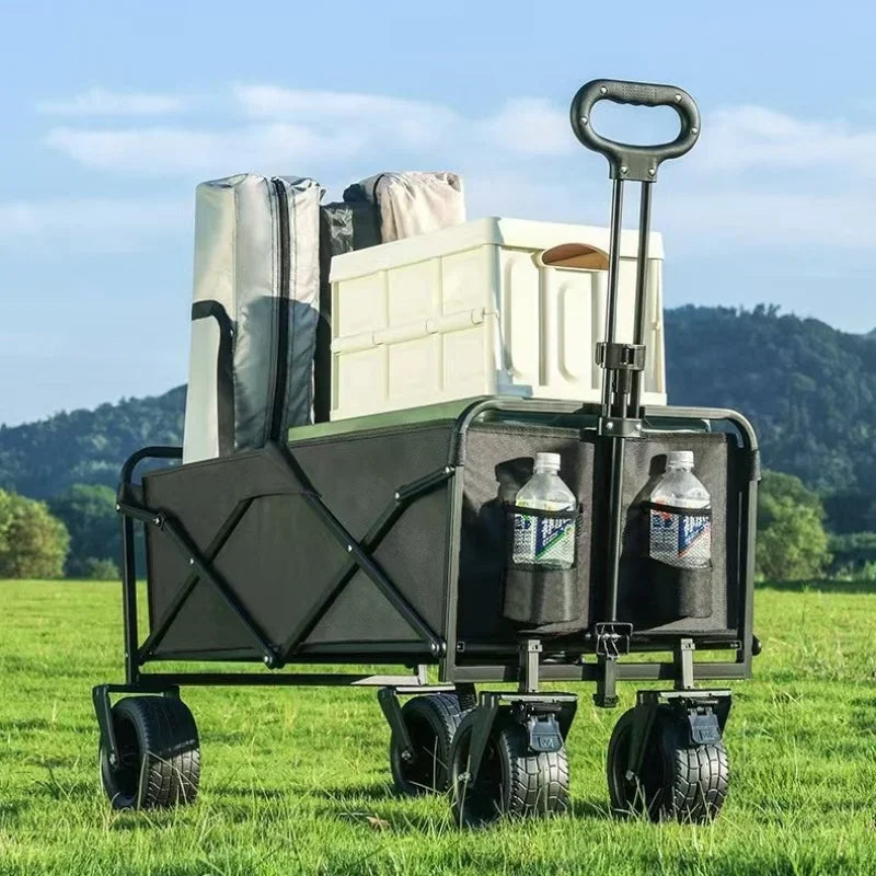 Large Capacity Outdoor Folding Cart Camping Stroller Rear-open Camper Wagon Portable Utility Cart For Shopping Picnic Fishing