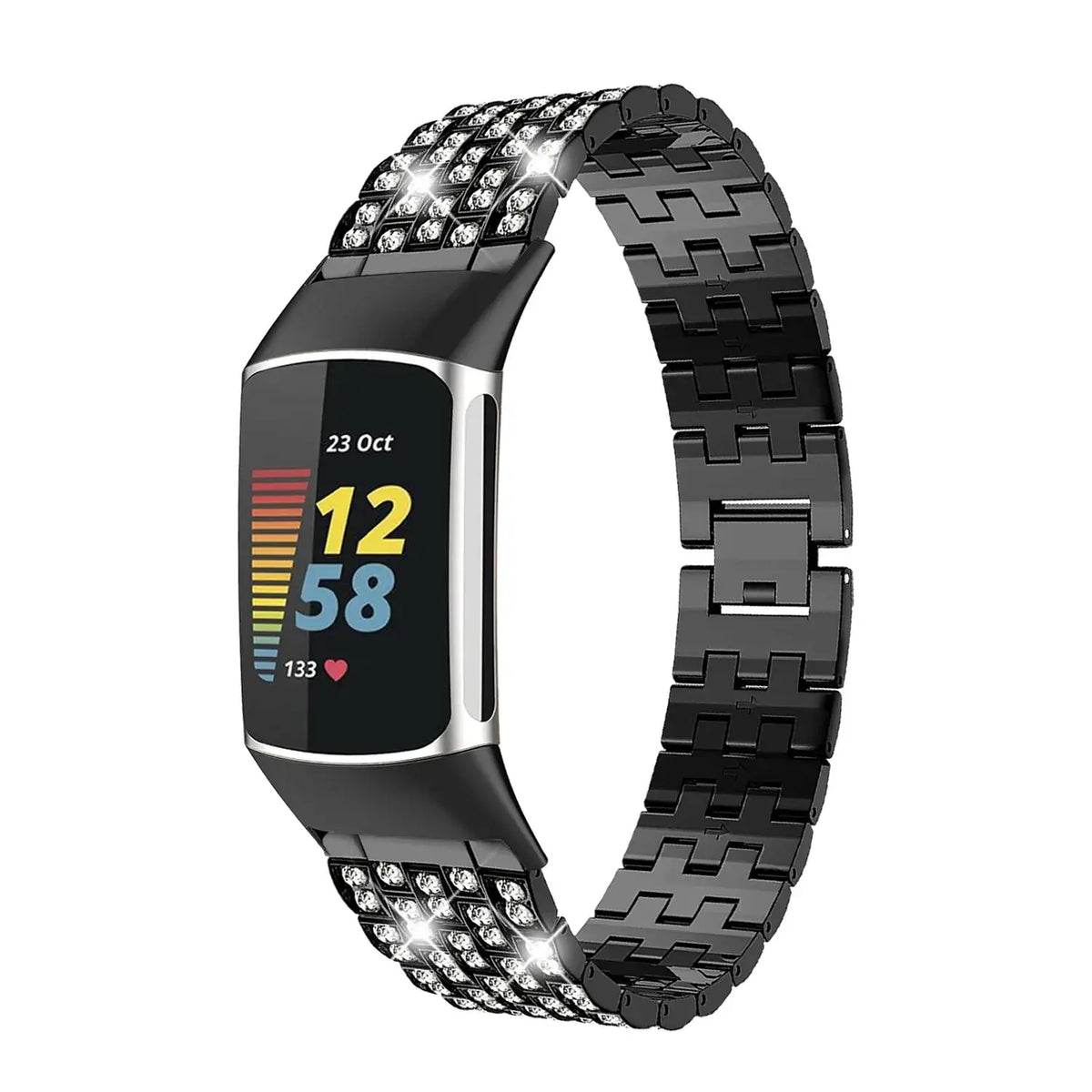 Fitbit Charge 6, 5, 4 & 3 Metal Link Bracelet Band, Crystal Accents