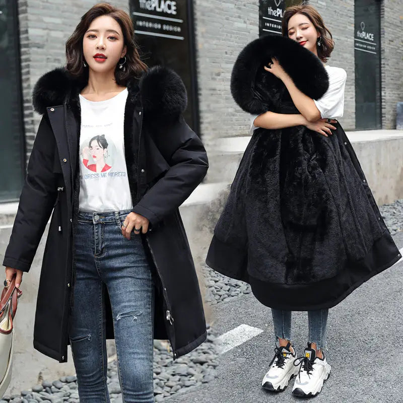 2026 New Winter Women Parka Fur Hooded Jackets Thicken Warm Cotton-padded Puffer Coat Casual Long Parkas Clothes Loose Outerwear