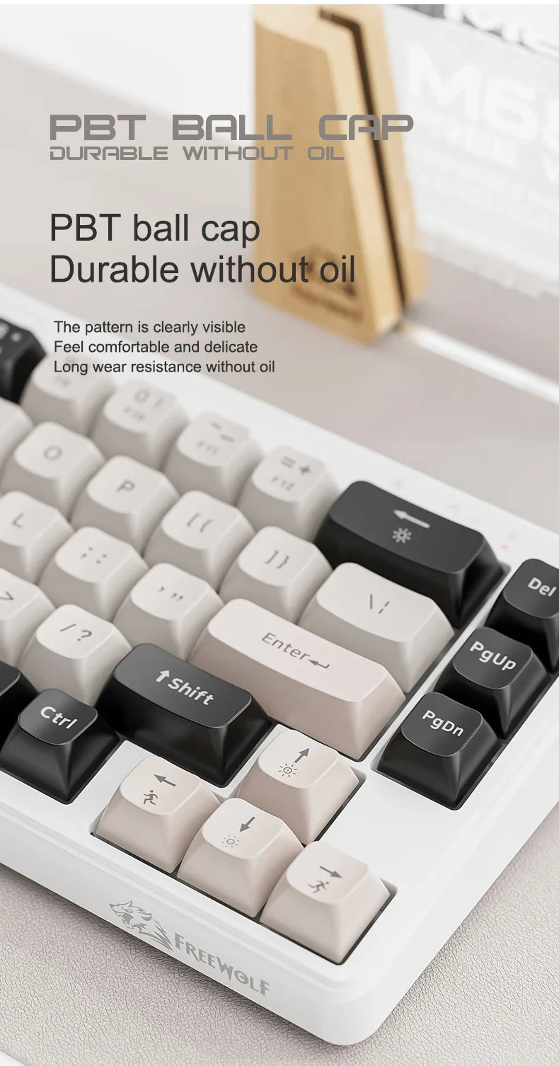 FREEWOLF M68 Wireless Keyboard and Mouse Set Multidevice Connection 68 Keys Mini Keyboard and A3 Mouse Kit PBT keycaps Backlight