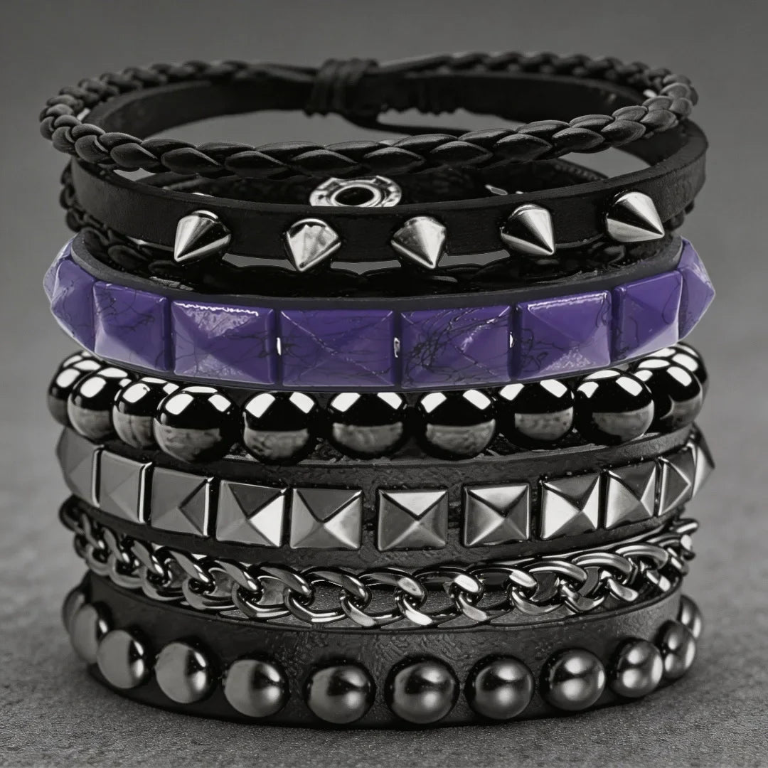 4pcs/set Gothic Punk Rock Square Rivet Bracelet Daily and Party Gothic