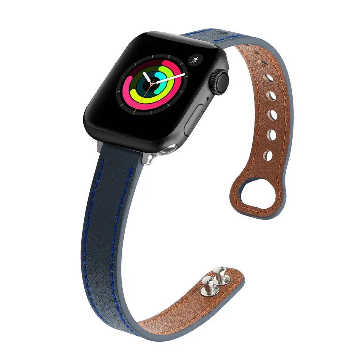 Apple Watch Slim Stitched Leather Band with Stud Closure