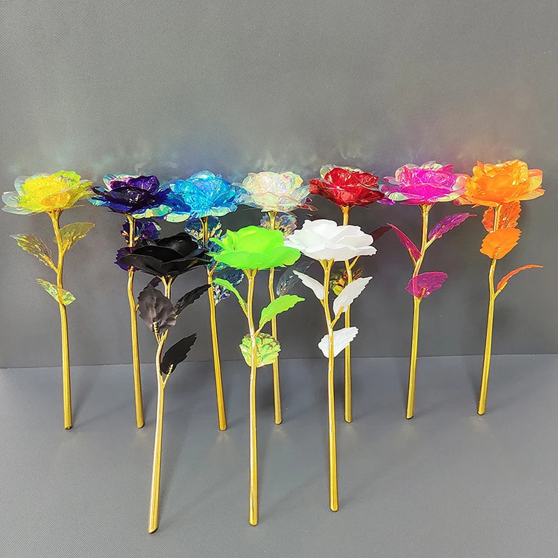 Valentine's Day Creative Gift 24K Foil Plated Rose Gold Rose Lasts Forever Love Wedding Decor Lover Lighting Roses Creative Gift