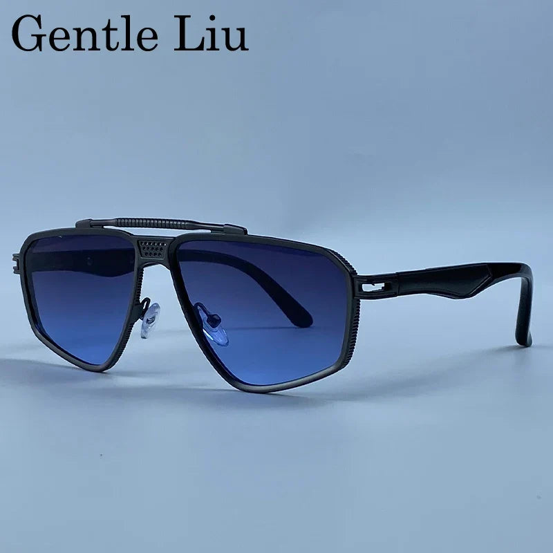Steampunk Polygon Sunglasses Men 2026 Luxury Brand Designer Metal Frame Square Double Bridge Sun Glasses Vintage Driving Shades