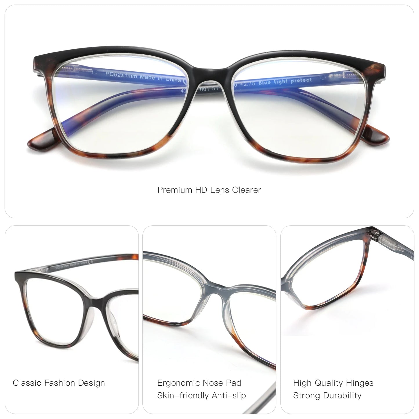 Blue Light Blocking Reading Glasses Anti Eyestrain Computer Reader Eyewear Gaming TV Eyeglasses for Women Men