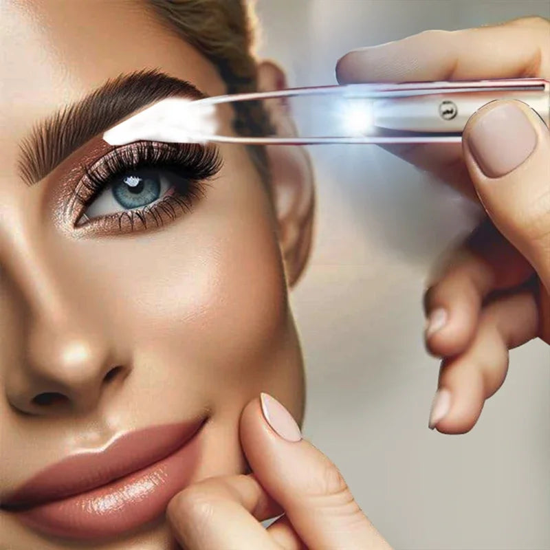 Portable Stainless Steel Led Make Up LED Light Eyelash Eyebrow Clip Tweezer Set Smart Design Hair Remove Tweezer Makeup Tool