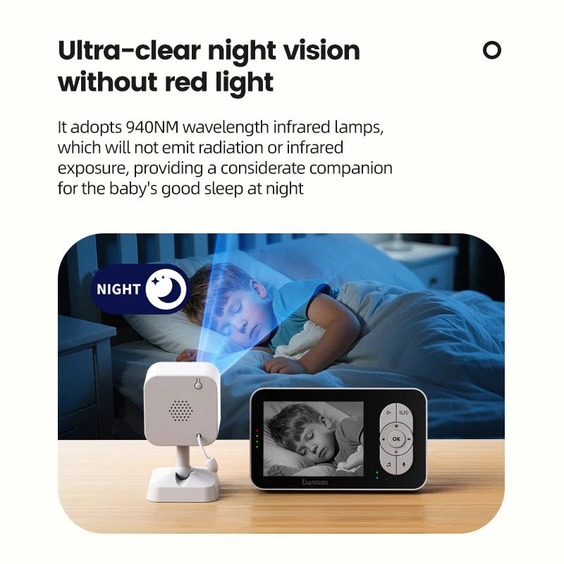 DANMINI New 3.5' RGB Night Light Baby Monitor with Night Vision Temperature Detection Voice Intercom Baby Nanny Security Camera