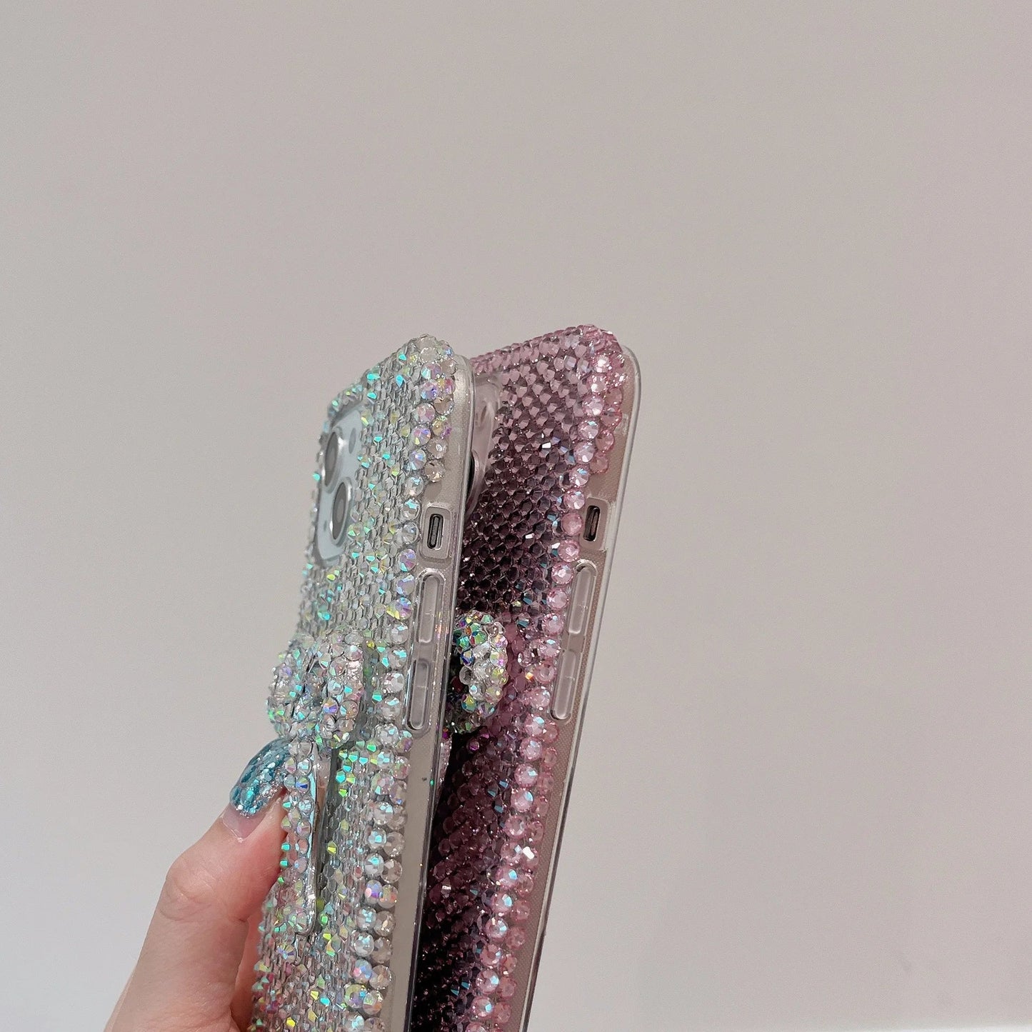 Funda de lujo con lazo de diamantes, brillante y adorable