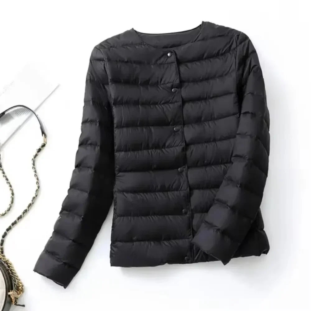 2024 New Autumn Winter Warm Ultra Light Weight Puffer Coats Down Jacket Women Slim Jacket Female Fashion White Duck Down Coat