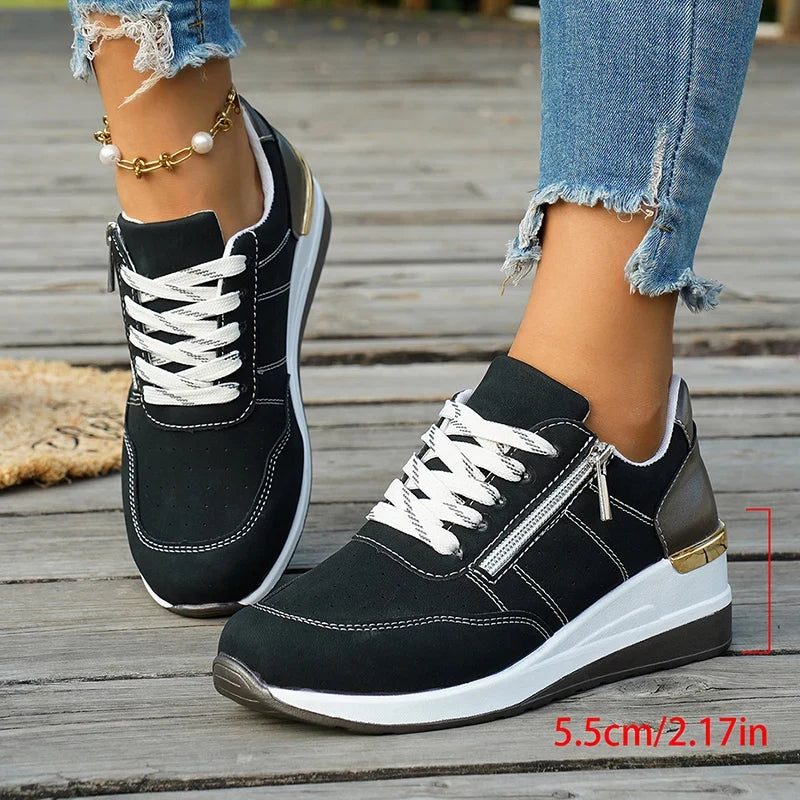 Plus Size 44 Platform Casual Sneakers for Women Lace Up Anti Slip Thick Sole Sport Shoes Woman 2026 Spring Zipper Walking Shoes