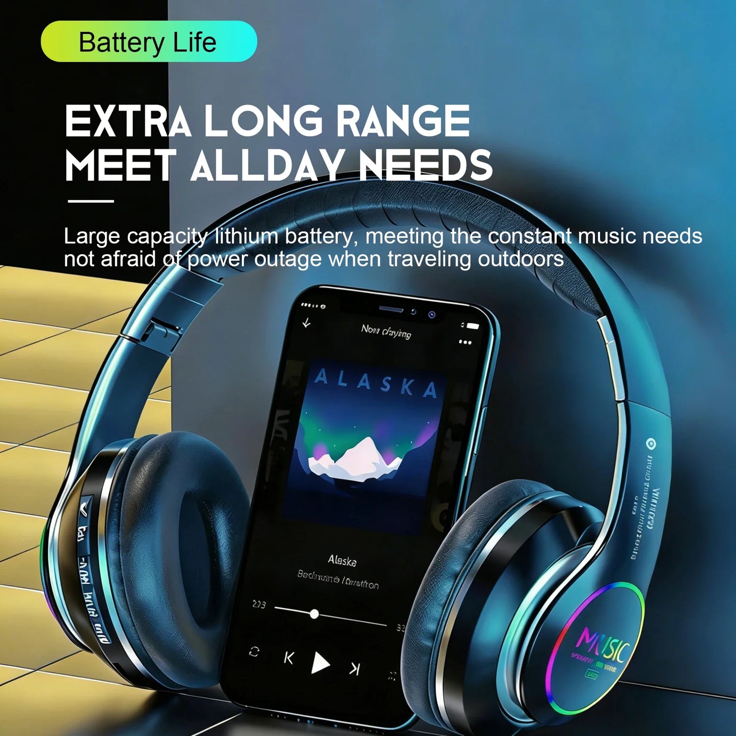 Wireless Bluetooth 5.0 HiFi Headphone With On-Ear Headset Stereo Sound Earphones Sports Office Game Foldable Low Latency