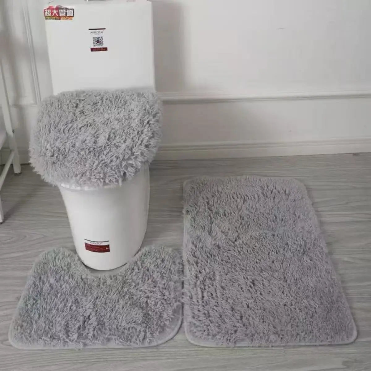 3 Pieces Bathroom Rug Set Bath Mat Toilet Lid Cover U Shape Rug Soft Washable Floor Mat for Shower Laundry Room Kitchen Tub