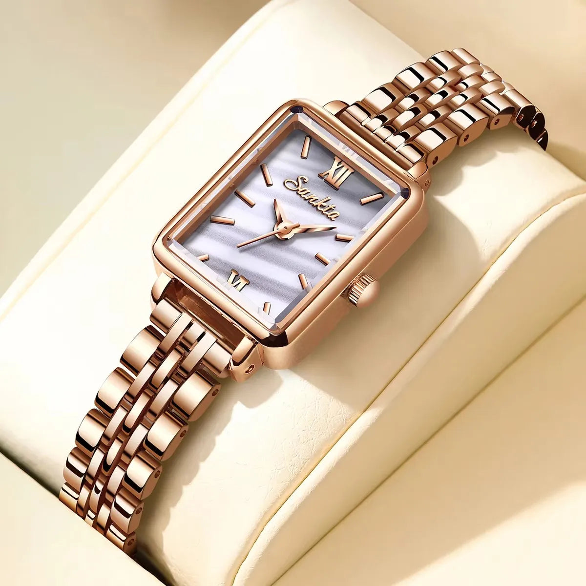 Women's Rectangular Pearl-Effect Dial Watch