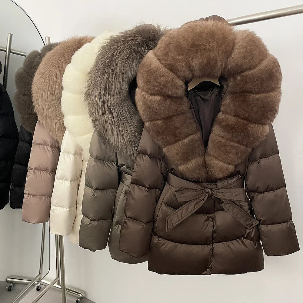 Natural Fur Collar Down Jacket Women Winter 2026 High Quality Duck Down Puffer Parka Windproof Warm Down Coat Outerwear New
