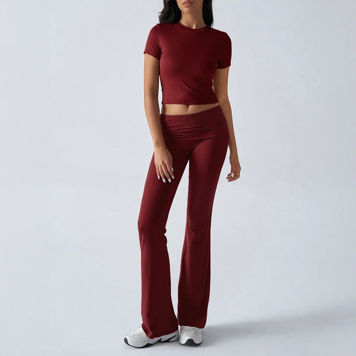 Women Casual Bodycon Two Pieces Set Short Sleeve Crop Top Slim High Waist Running Tracksuit Suit Summer Pants Outfit 2PCS