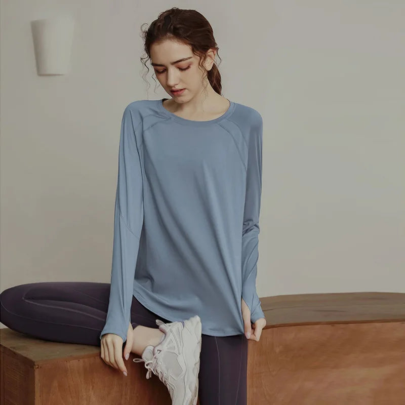 Blusa de manga larga para yoga, ropa de gimnasio para hacer ejercicio