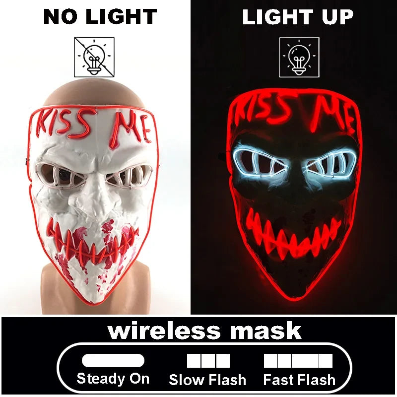 LED Light Up V For Vendetta Mask Anonymous Luminous Full Face Mask Glow In Dark Party Rave Halloween Cosplay Costume Props