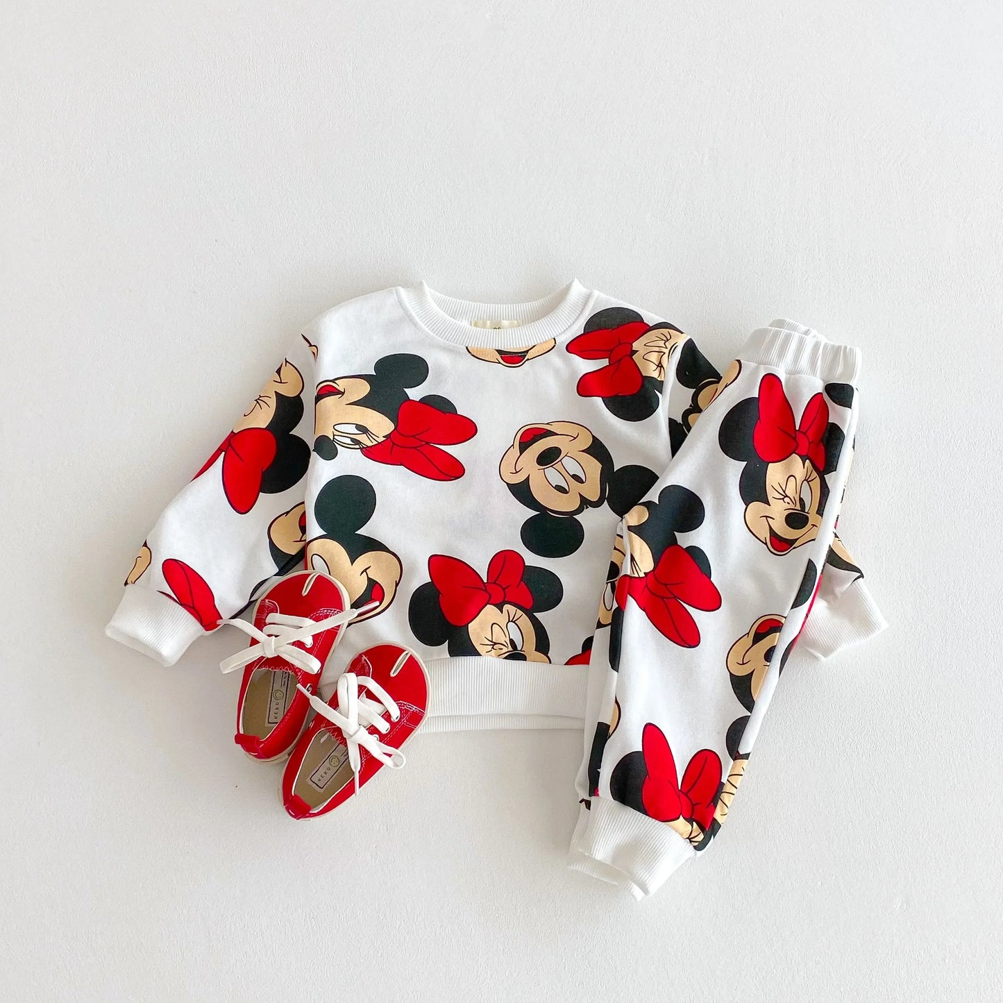 Cartoon Minnie Cute Baby Girl Long Sleeve Suit Loose Fashion Children's Tracksuits Toddler Clothes Sweatshirt + Trousers 2pc/set