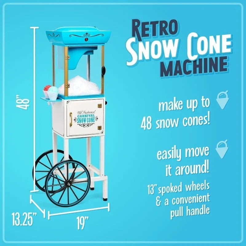 Snow Cone Shaved Ice Machine - Retro Cart Slushie Machine Makes 48 Icy Treats - Includes Metal Scoop, Storage Compartm