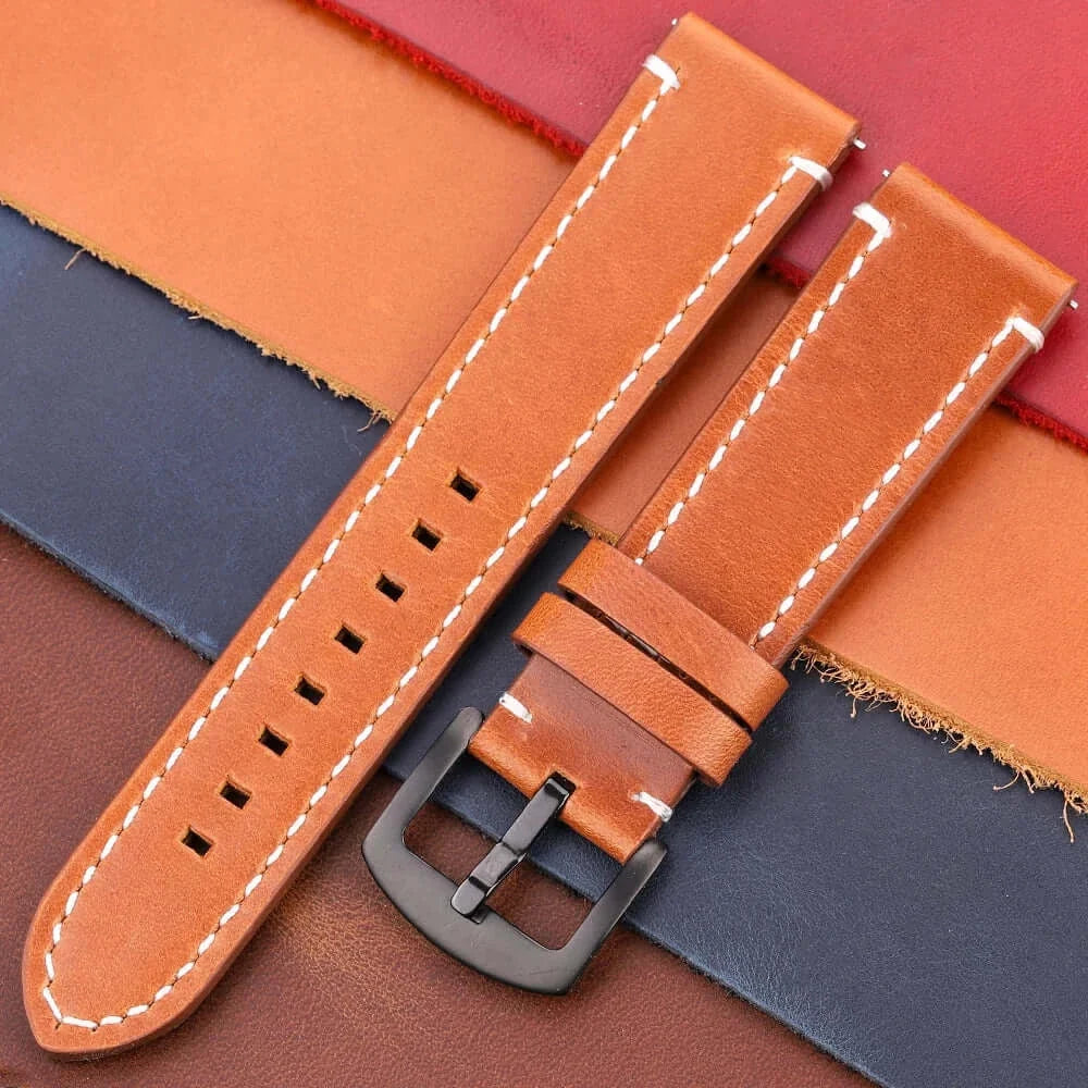 TicWatch Pro 5, Pro 3 & E3 Contrast-Stitched Leather Buckle Band
