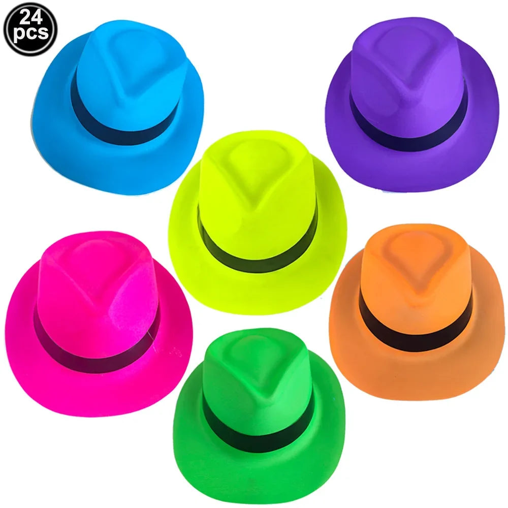 6 12 24 30 Pcs Neon Party Supplies Neon Formal Hats Glow In The UV Light Party Fluorescent Hat UV Light Party Decorations Adults