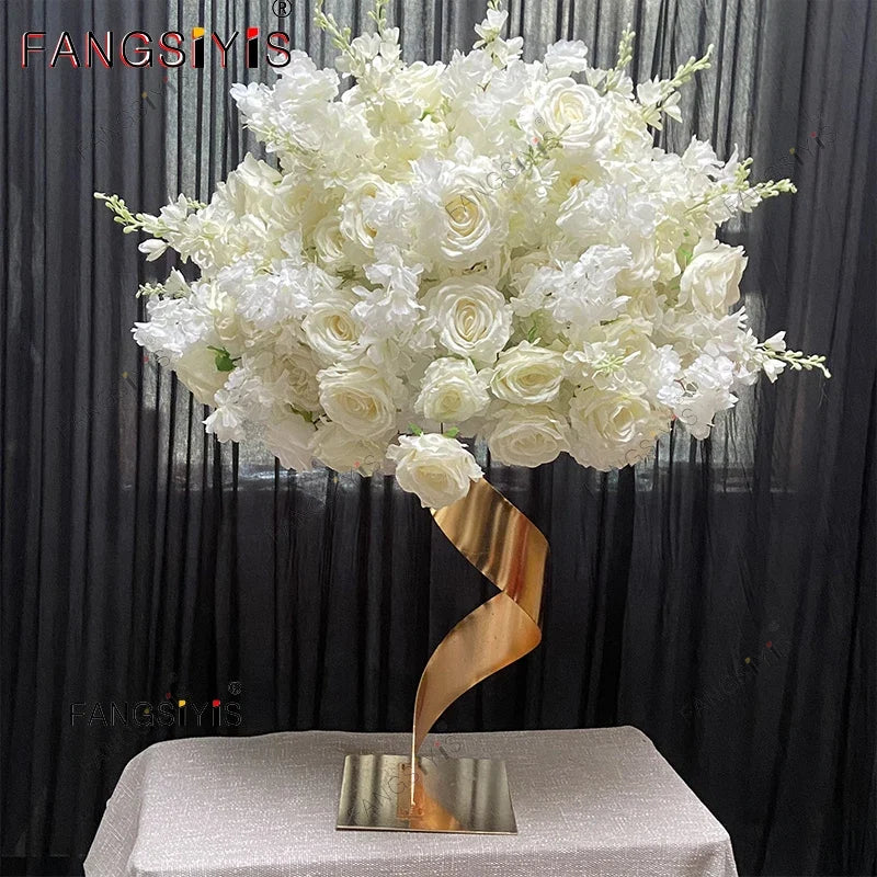 White Rose Hyacinth Table Centerpiece Flower Ball Wedding Backdrop Decor Floral Arrangement Runner Flower Row Event Party Props