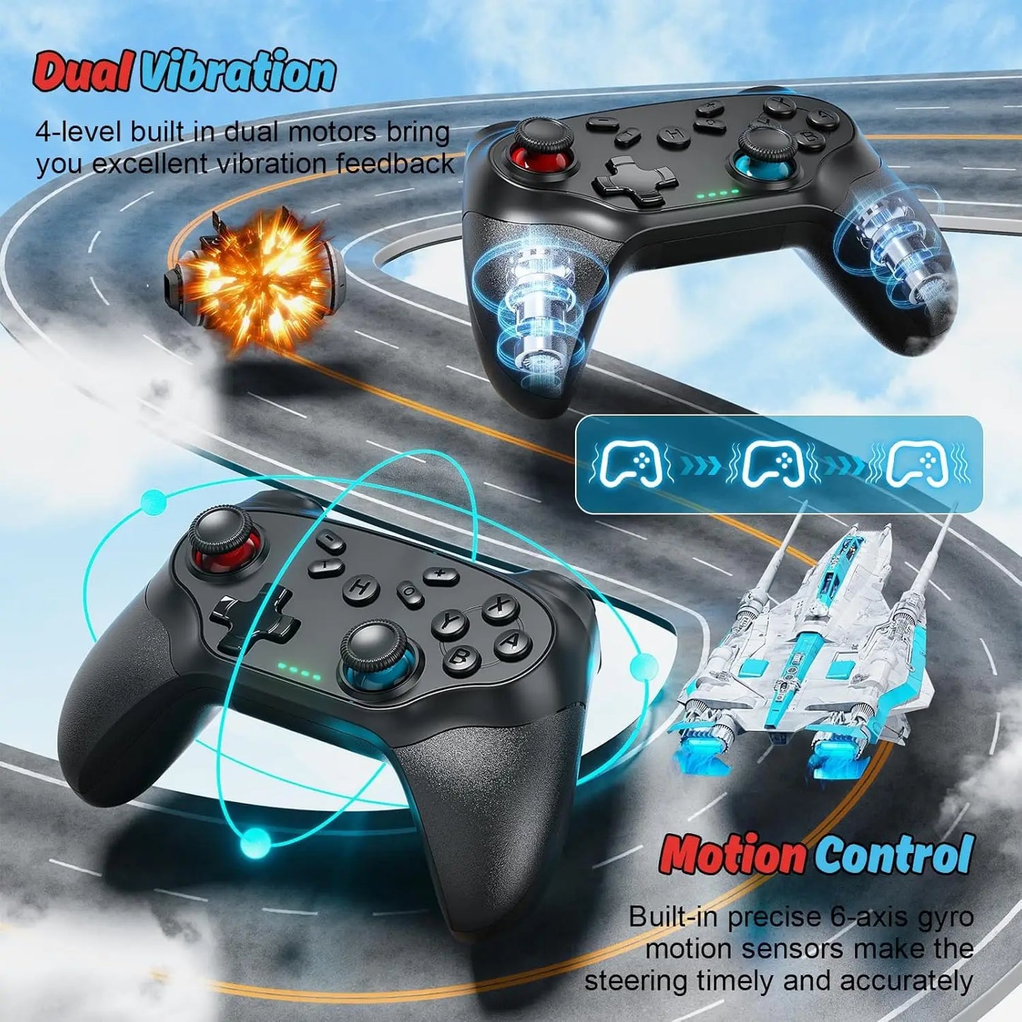 Controller for Switch/PC/IOS/Android Gamepad Wireless Game Handle Joystick Remote Control Rocker 6-axis Gyro W/Turbo Vibration