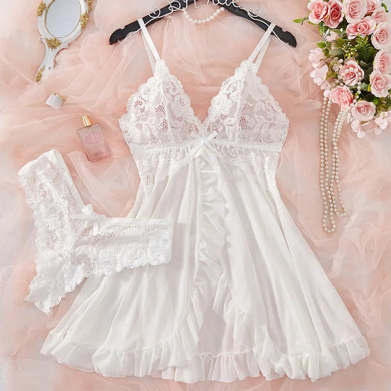 New Sexy Pink Lingerie Set Erotic Bra Nightdress Women Thong, Attractive, Breathable, Romantic Sexy Comfortable Sleepwear &Dress