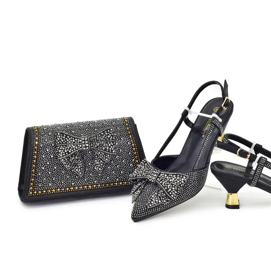 Conjuntos de zapatos y bolsos italianos para fiesta de noche HFG1-1
