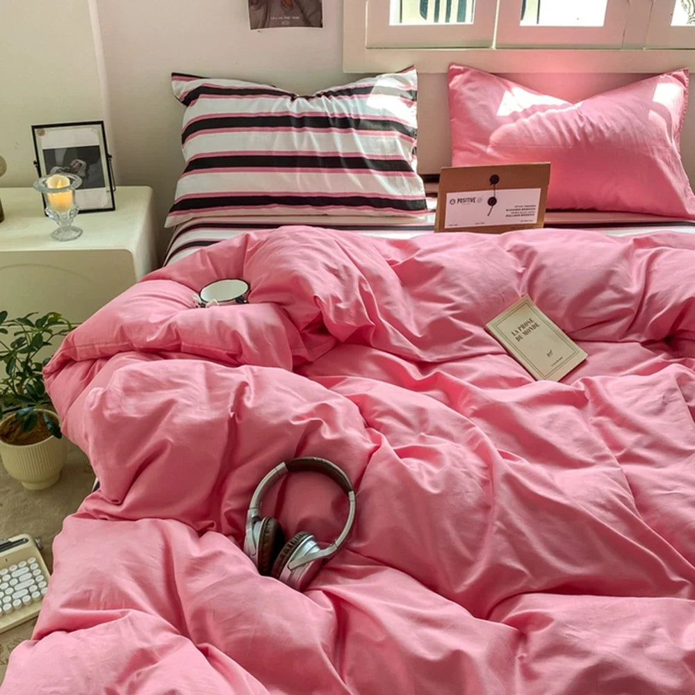 Ins Style Stripes Bedding Duvet Cover Set with Pillowcase bed sheet Full Size Bed Linen Quilt Cover Set Queen/King Double Single
