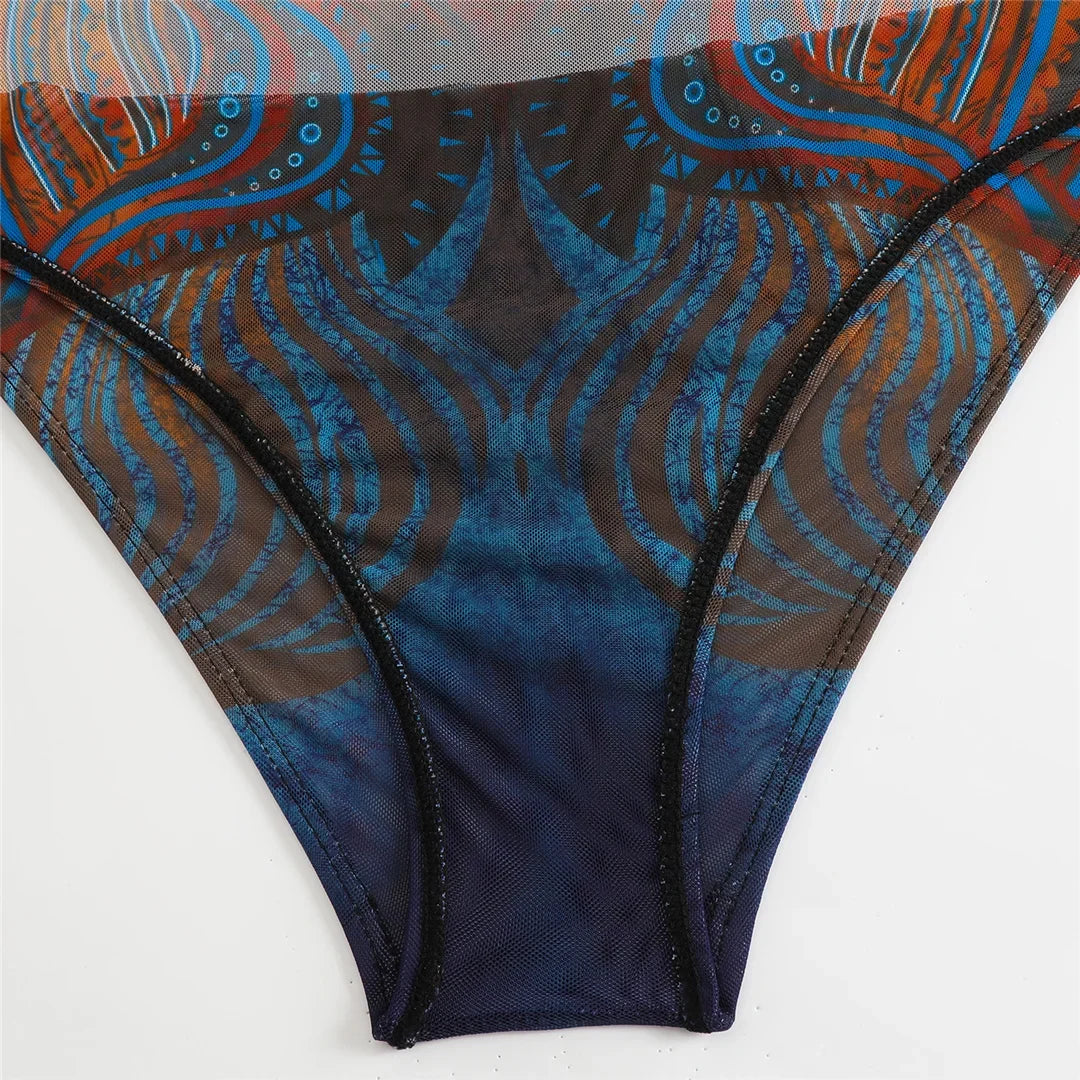 S - XXL 3PCS New Printed Long Sleeve With Pants Sarong Women Swimwear One Piece Swimsuit Female Bather Bathing Suit Swim K7180